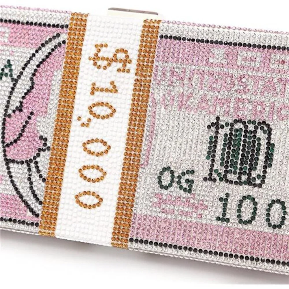 Money Dollar Purse Clutch for Women Rhinestone Evening Handbag Bag Rhinestone